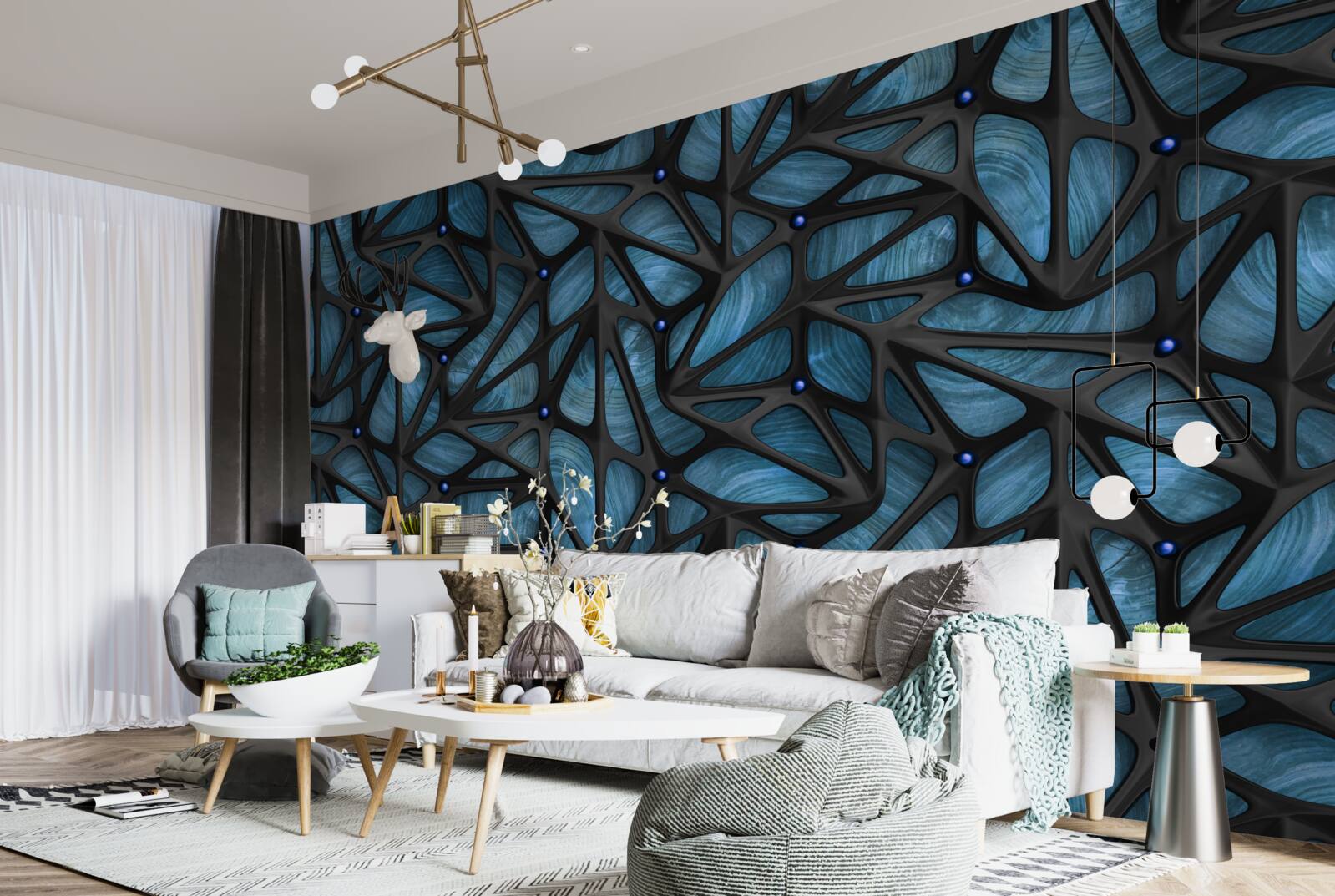 Fototapeta Światło księżyca oświetla nocny las pokryty liśćmi