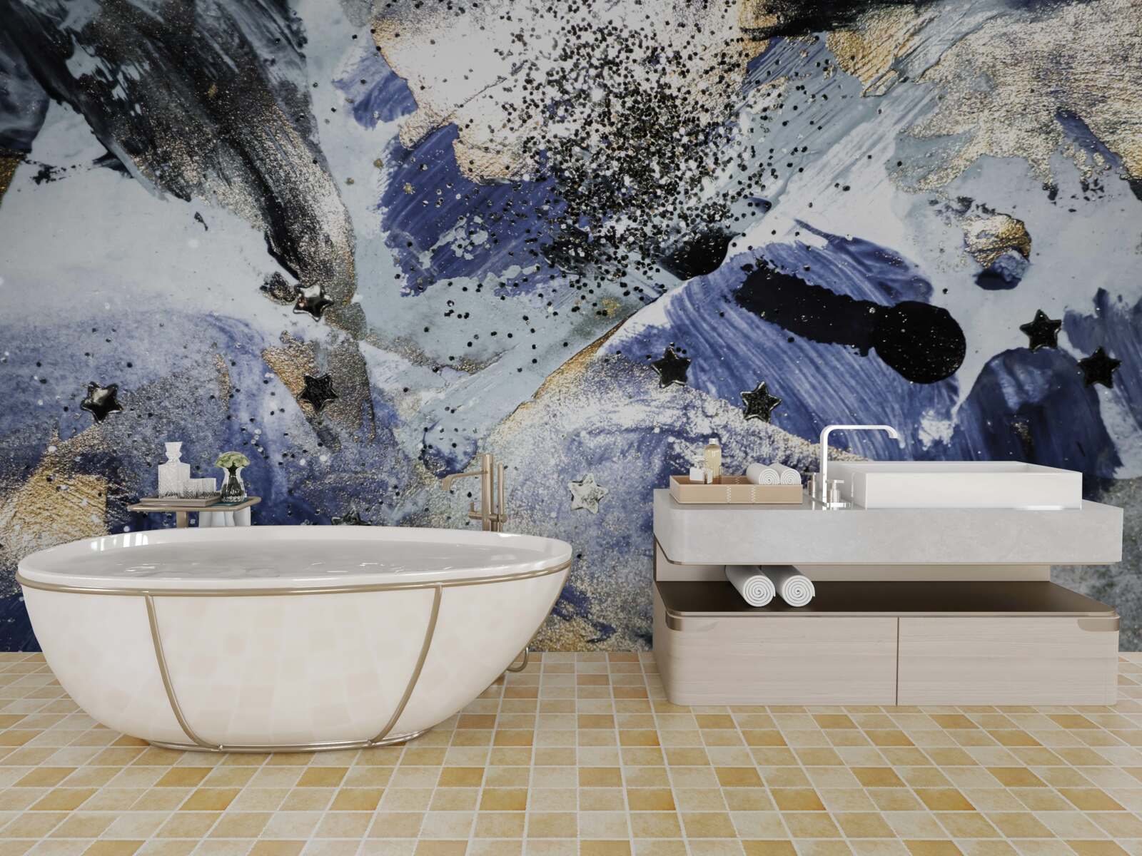 Fototapeta odcienie złota i błękitu w abstrakcyjnym wykonaniu