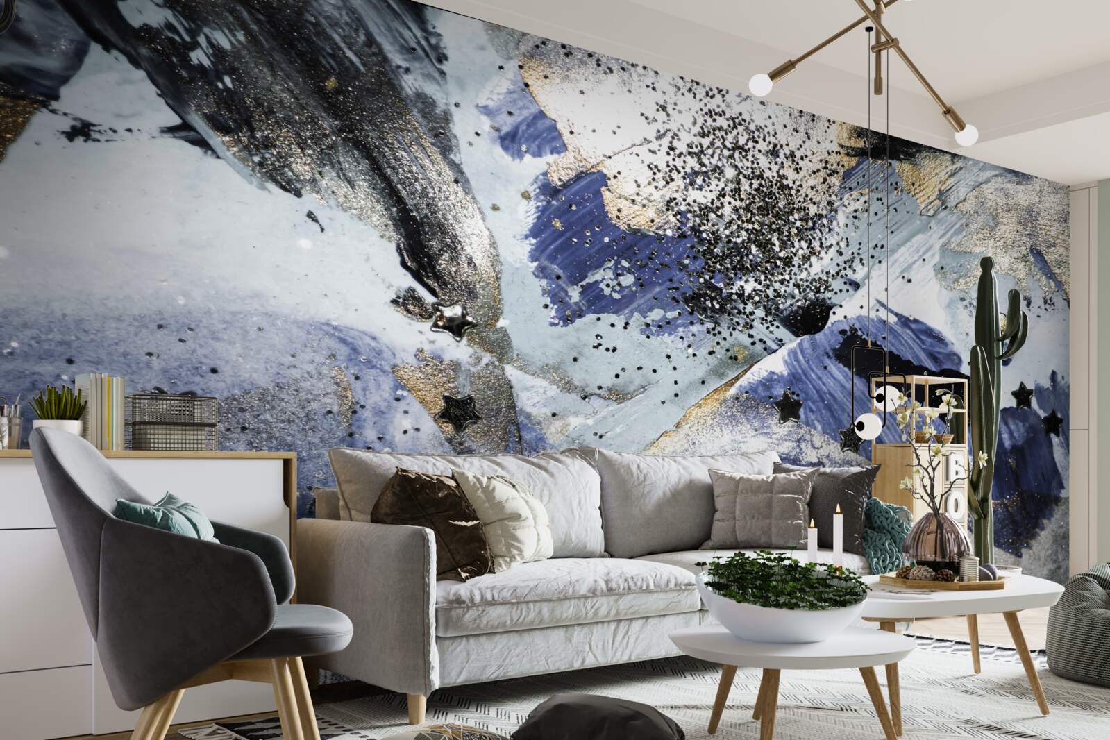 Fototapeta odcienie złota i błękitu w abstrakcyjnym wykonaniu