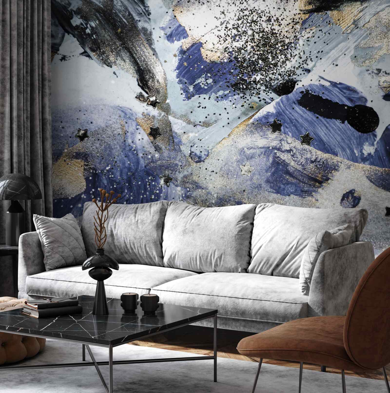 Fototapeta odcienie złota i błękitu w abstrakcyjnym wykonaniu