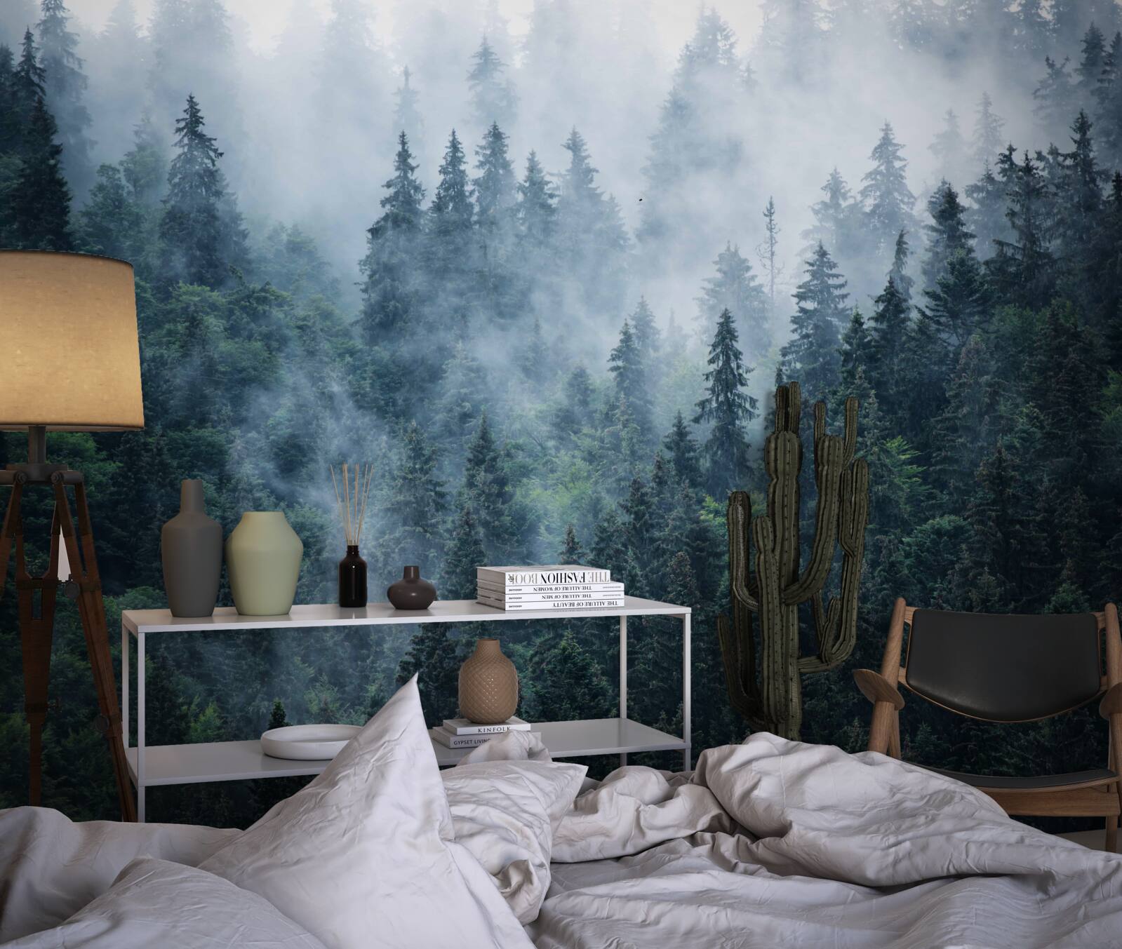 Fototapeta mgła opada na gaj świerkowy