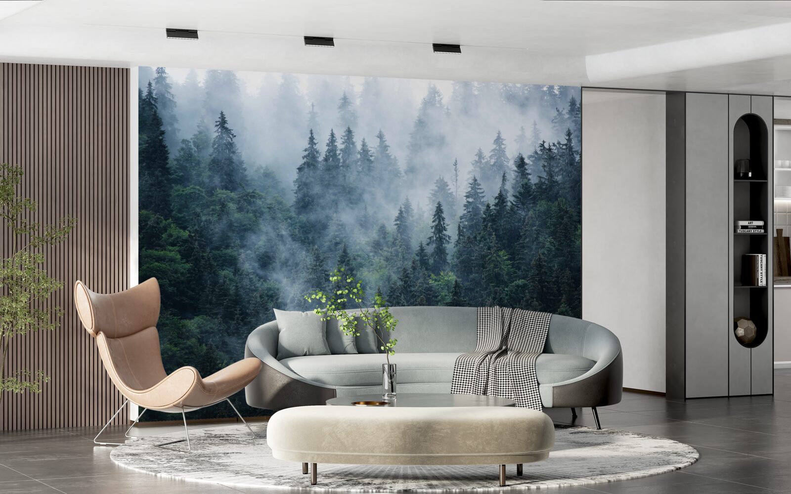 Fototapeta mgła opada na gaj świerkowy