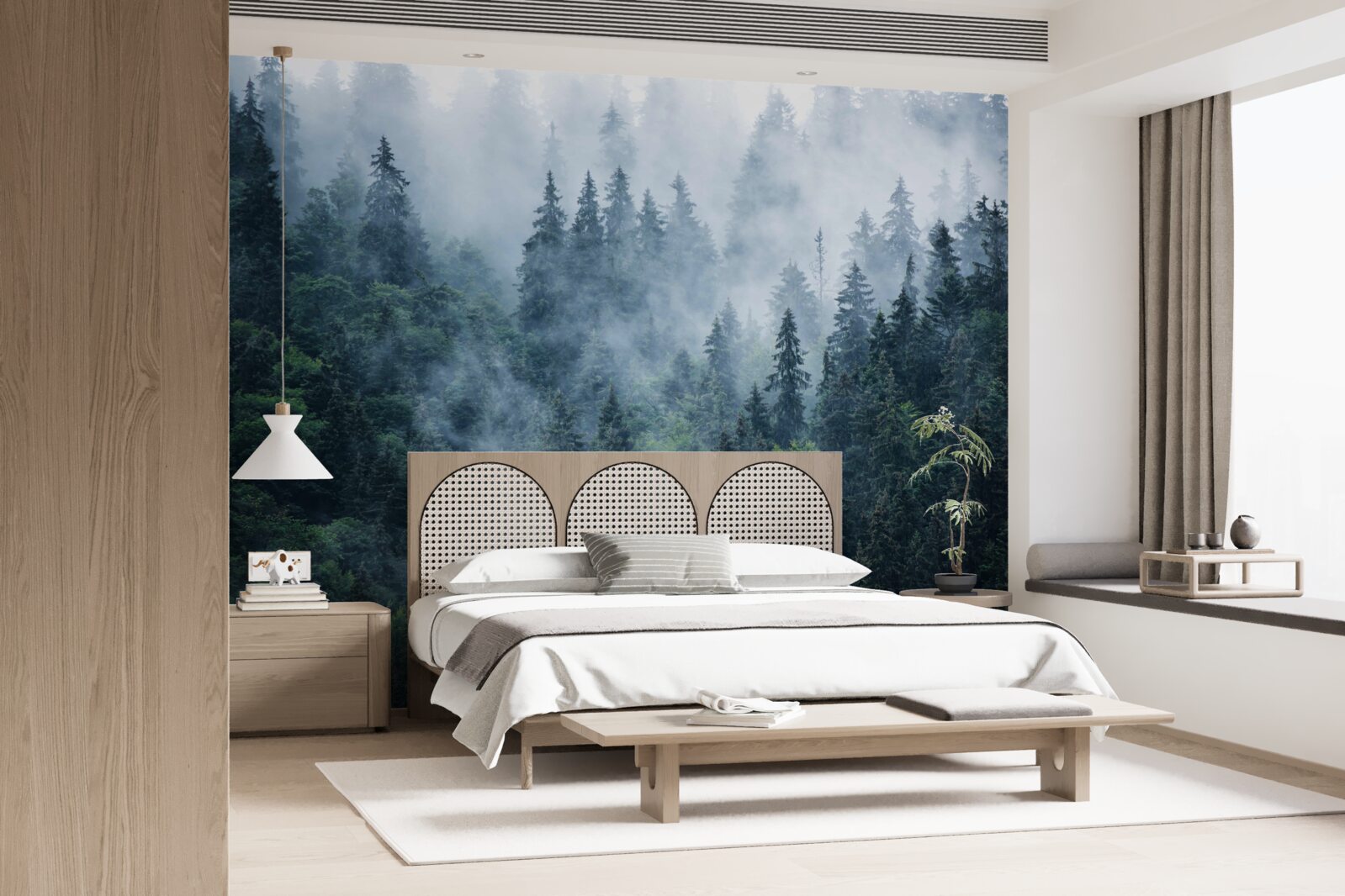 Fototapeta mgła opada na gaj świerkowy