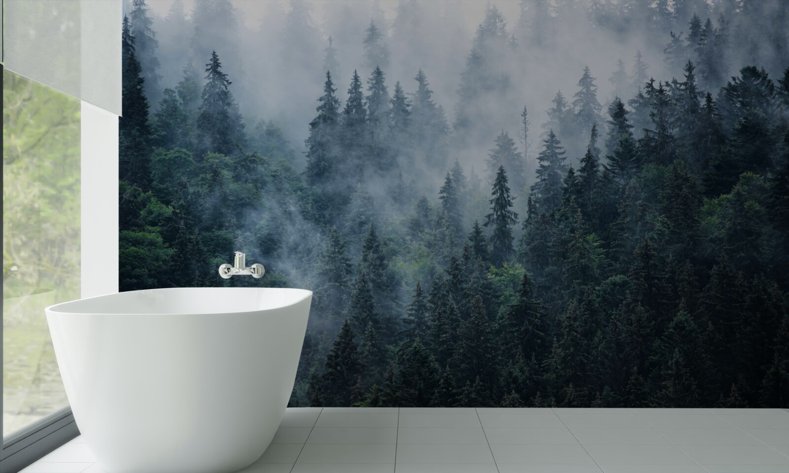 Fototapeta mgła opada na gaj świerkowy