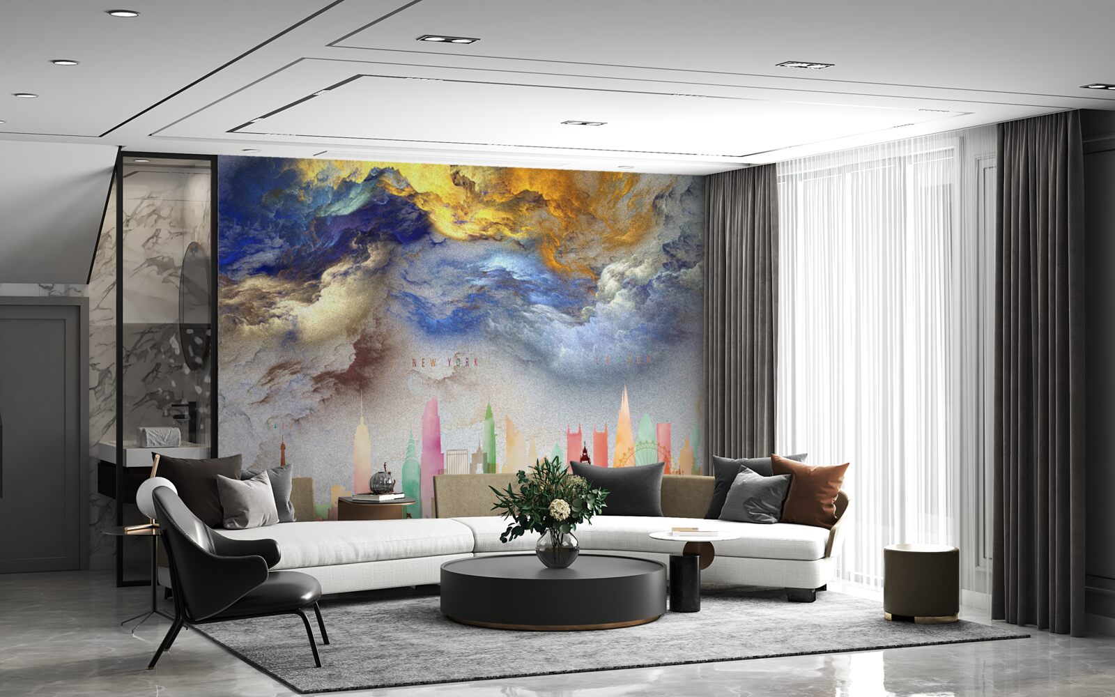 Fototapeta niejasne chmury nad budynkami miasta