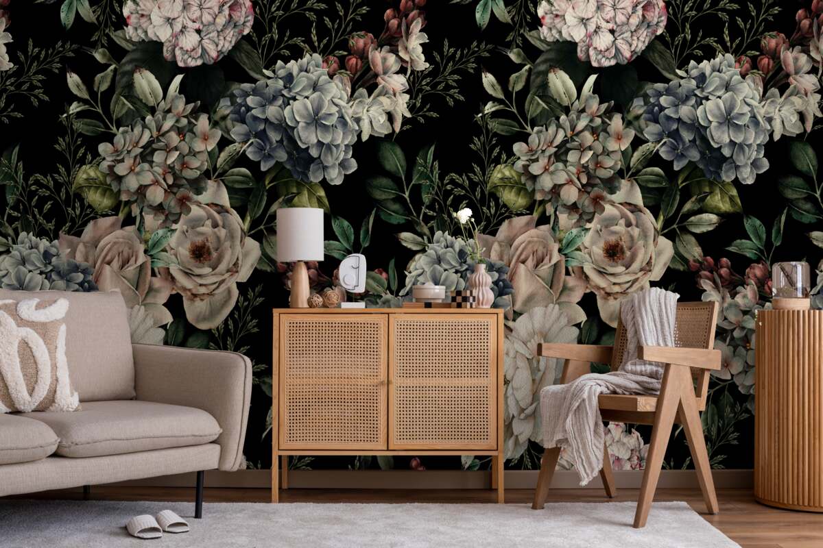 Fototapeta kwitnące gałęzie na ciemnym tle