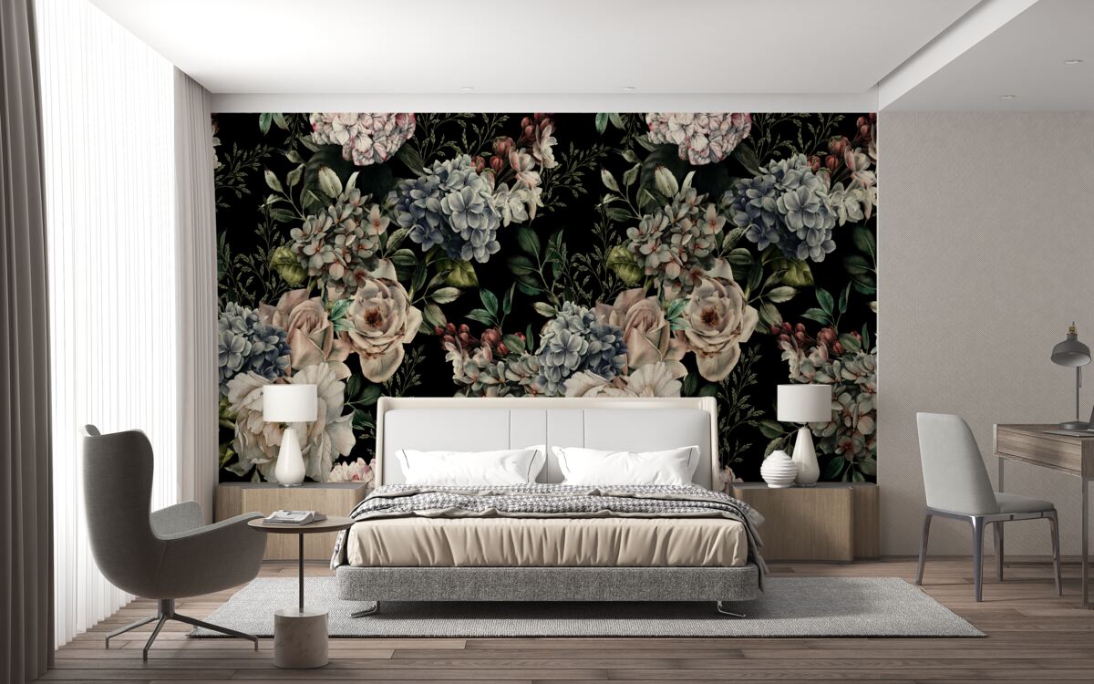 Fototapeta kwitnące gałęzie na ciemnym tle