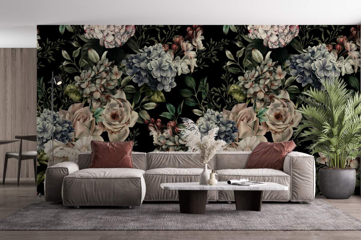 Fototapeta kwitnące gałęzie na ciemnym tle