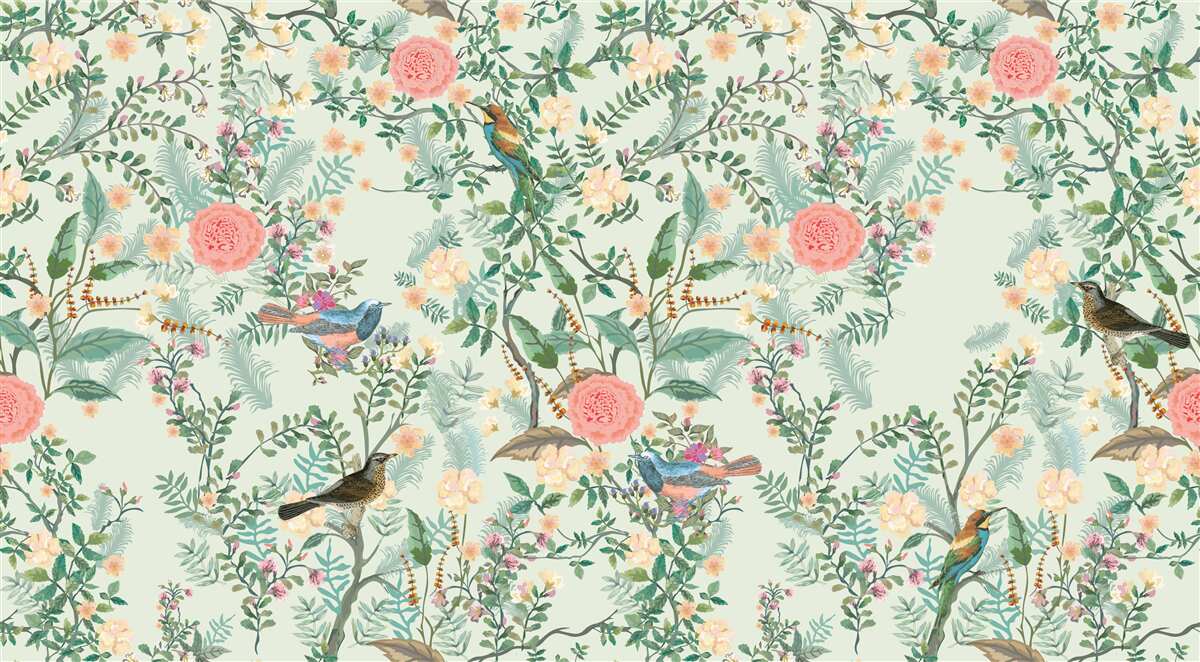 Fototapeta Żywa zielona flora i ptaki