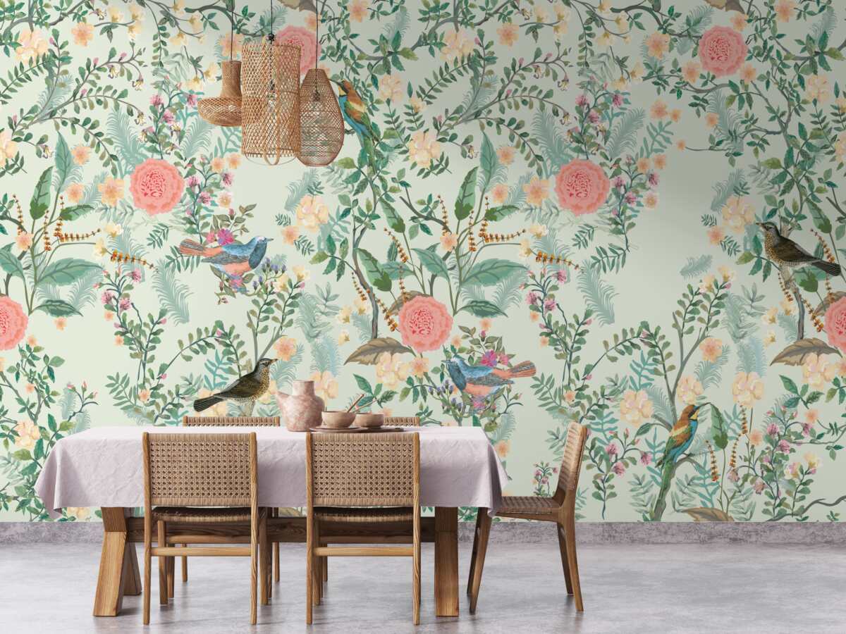 Fototapeta Żywa zielona flora i ptaki