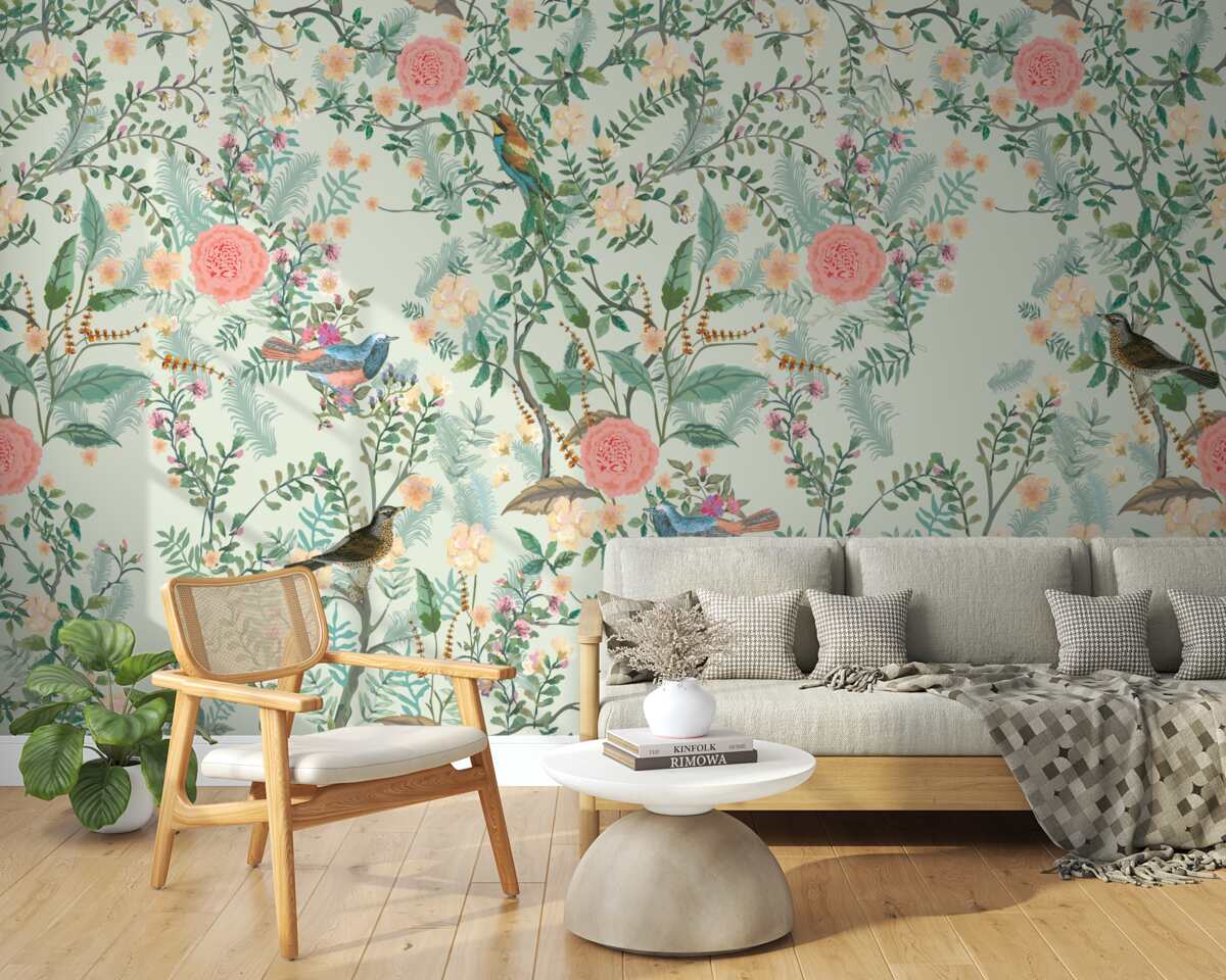 Fototapeta Żywa zielona flora i ptaki