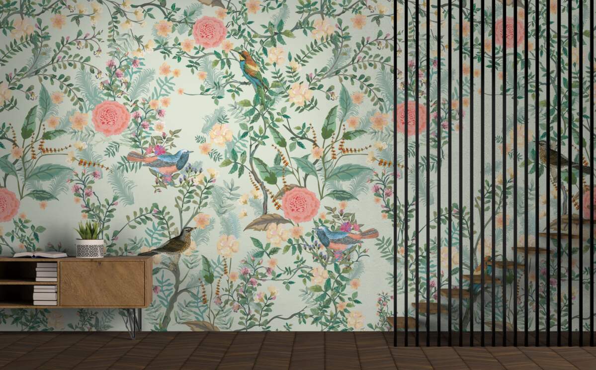 Fototapeta Żywa zielona flora i ptaki