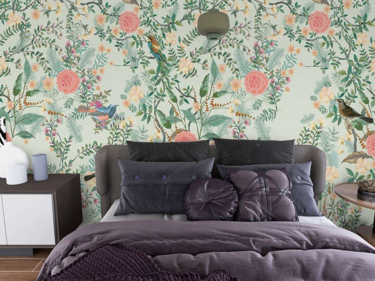 Fototapeta Żywa zielona flora i ptaki