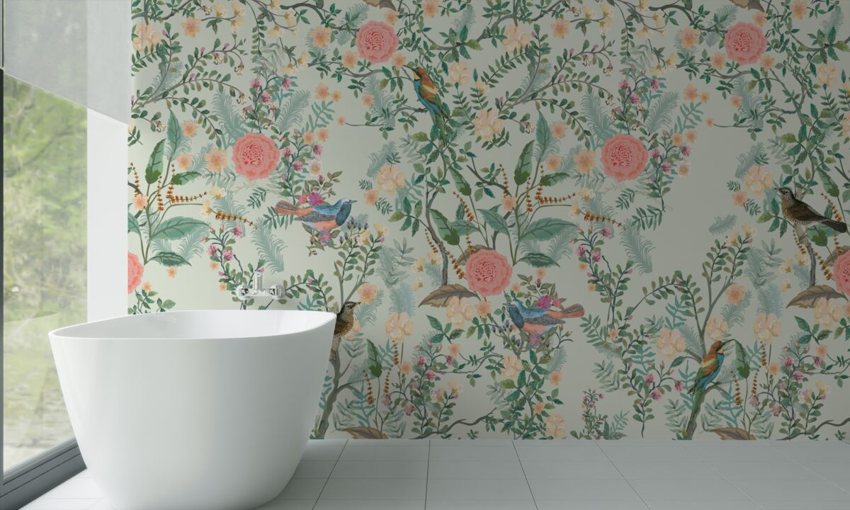 Fototapeta Żywa zielona flora i ptaki