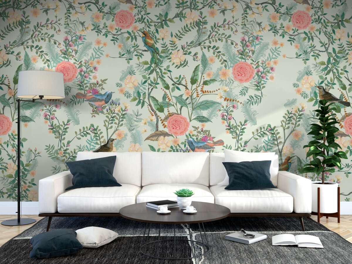 Fototapeta Żywa zielona flora i ptaki