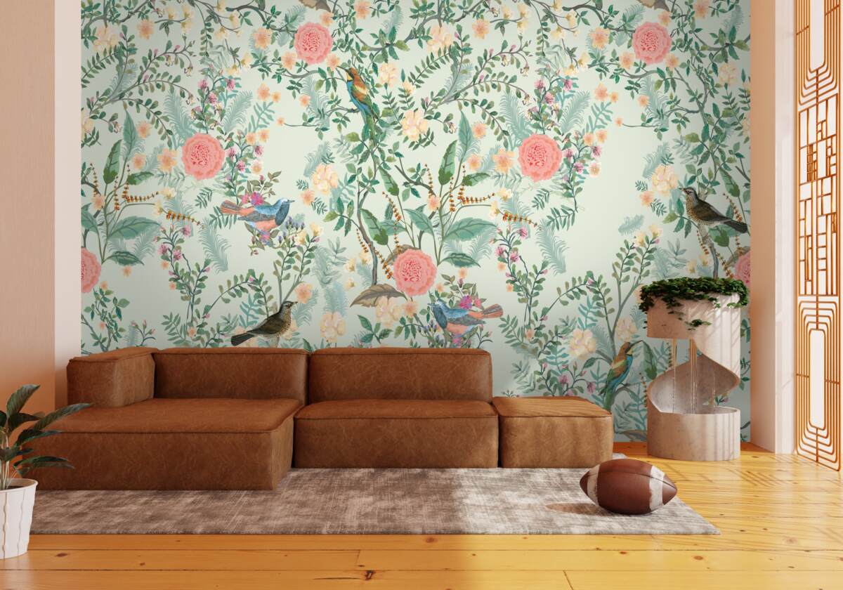 Fototapeta Żywa zielona flora i ptaki