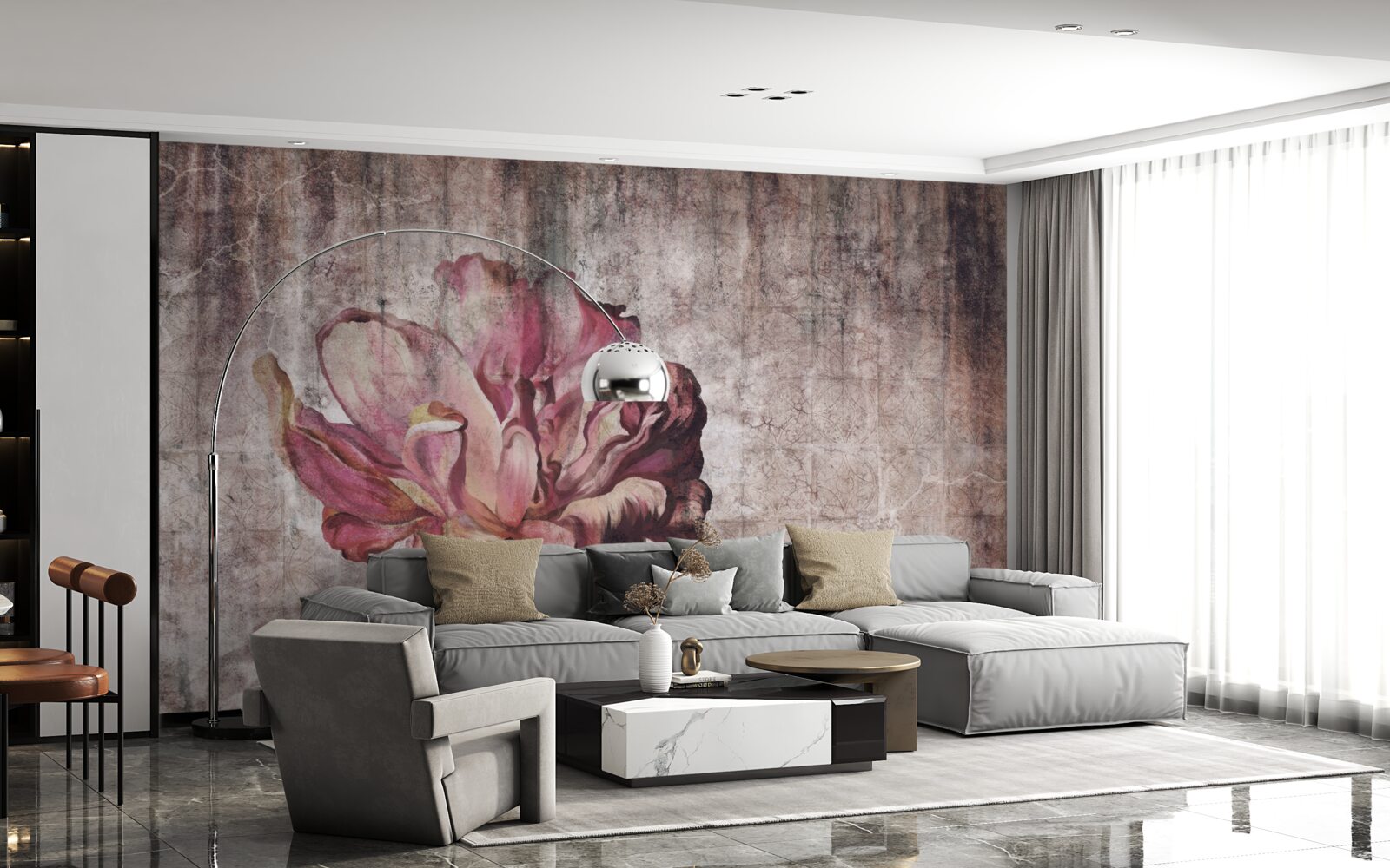 Fototapeta samotny szkarłatny kwiat podczas ulewy