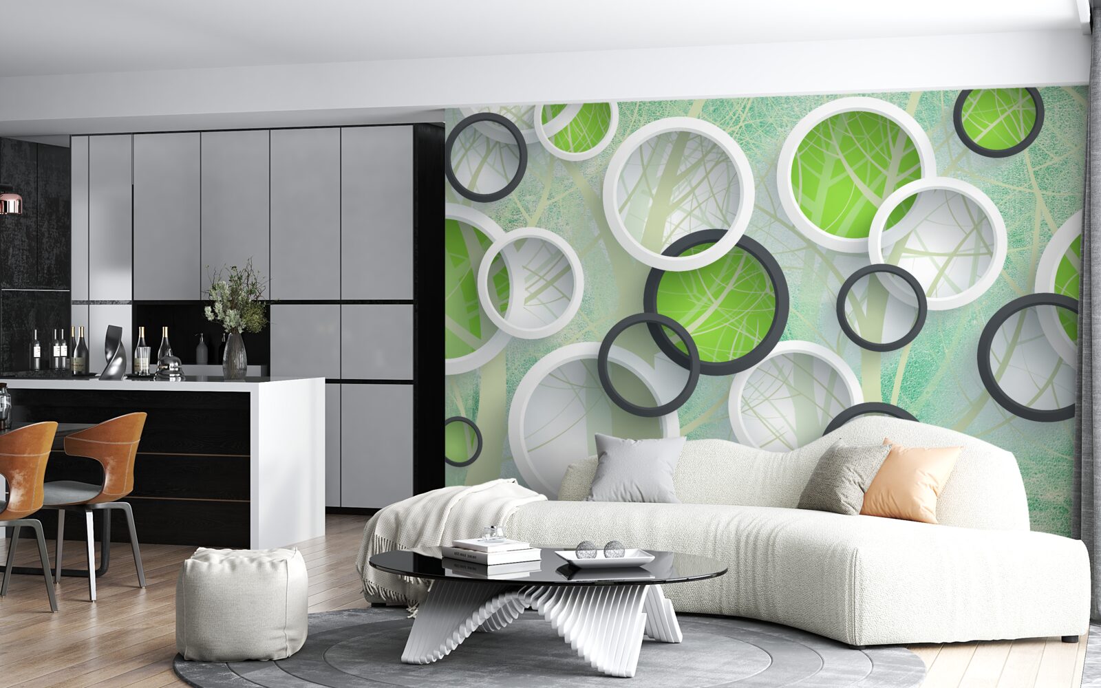 Fototapeta kolorowe kółka z abstrakcyjnymi wizerunkami drzew