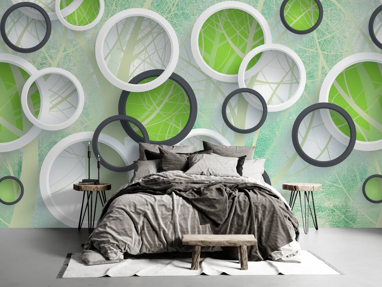 Fototapeta kolorowe kółka z abstrakcyjnymi wizerunkami drzew