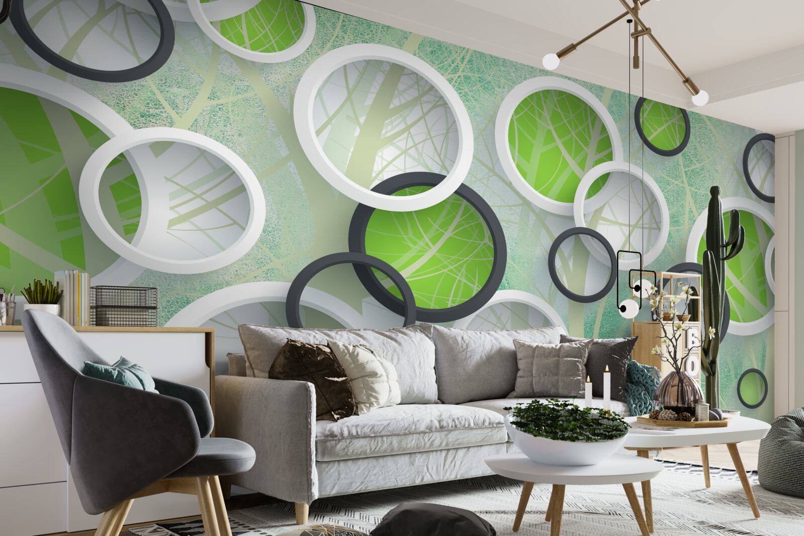 Fototapeta kolorowe kółka z abstrakcyjnymi wizerunkami drzew