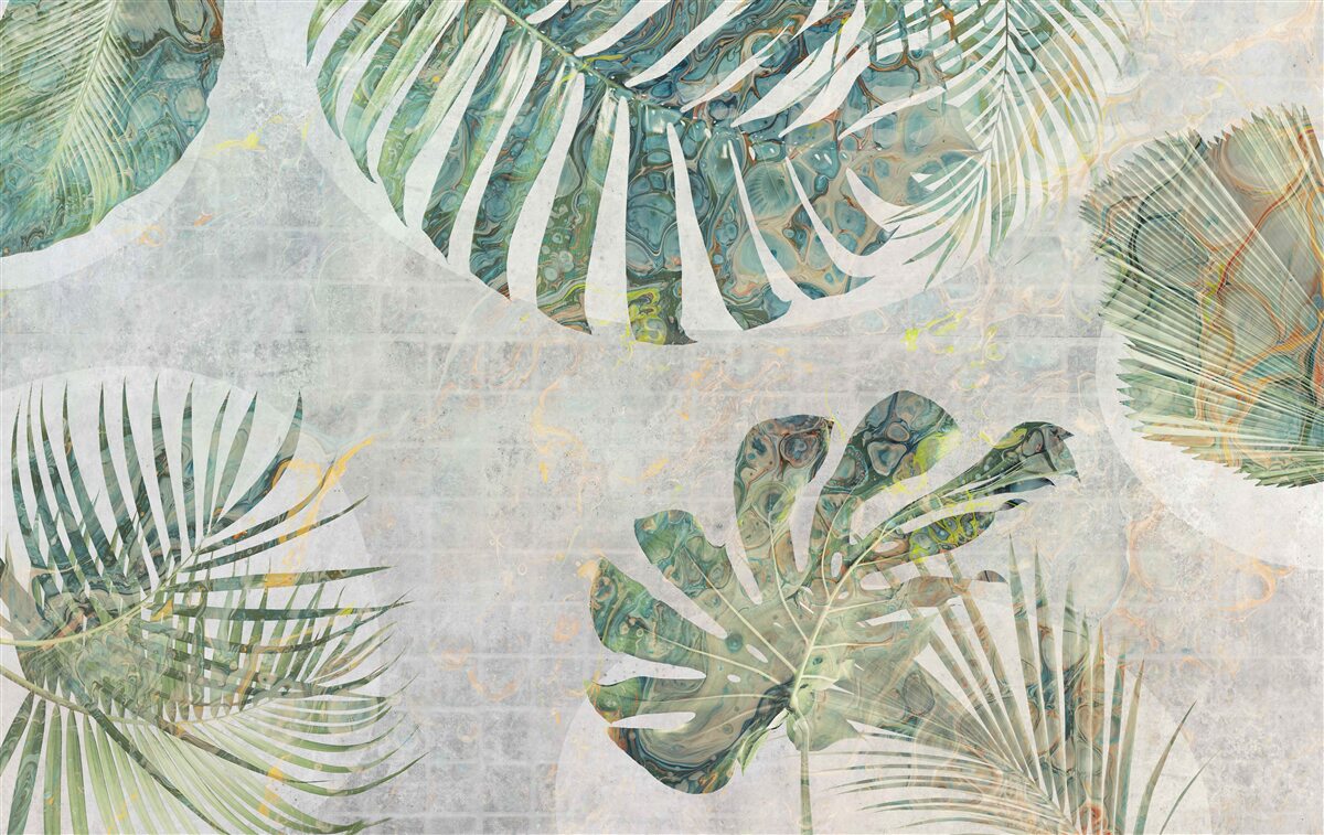 Fototapeta duże liście palm, monstera i paproci