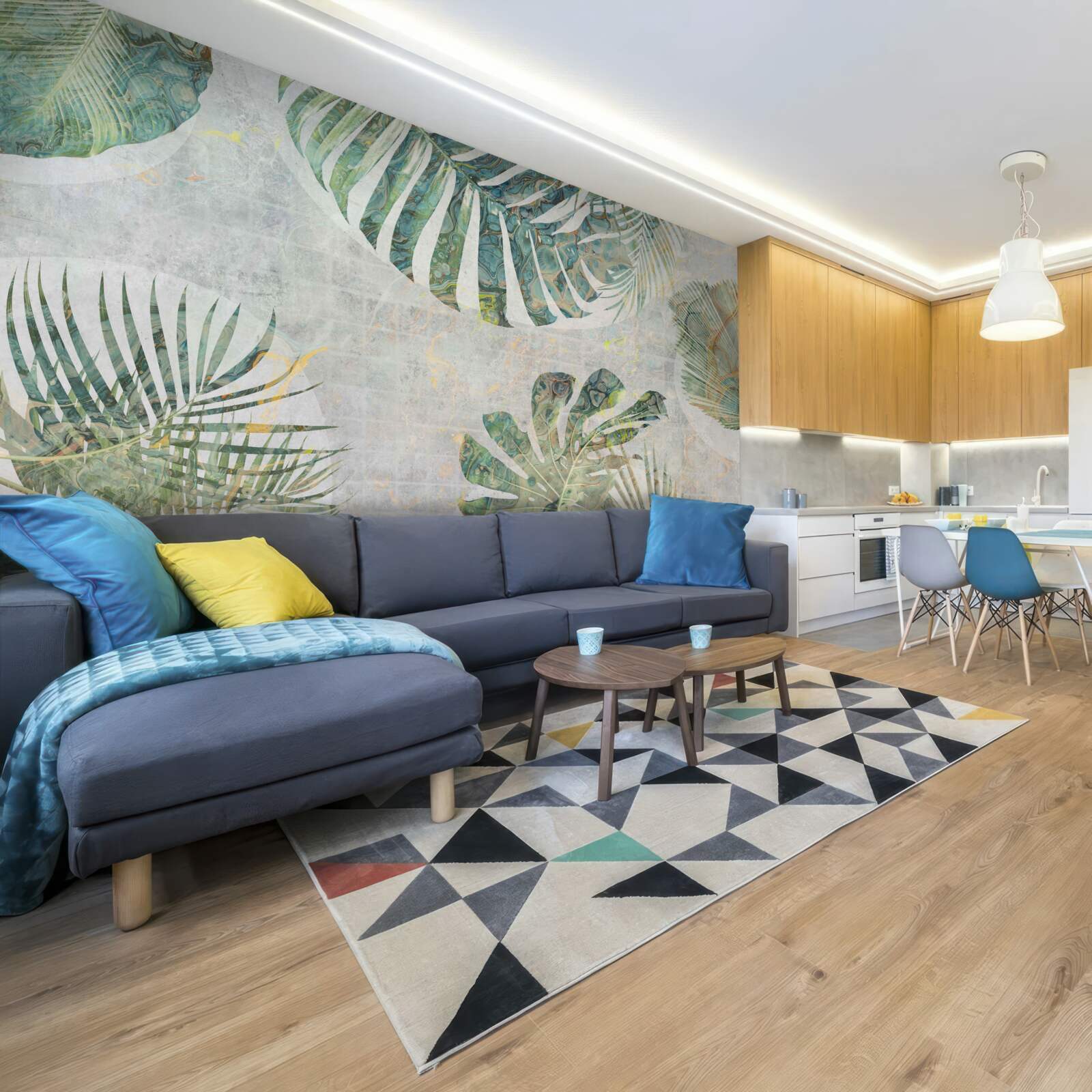 Fototapeta duże liście palm, monstera i paproci