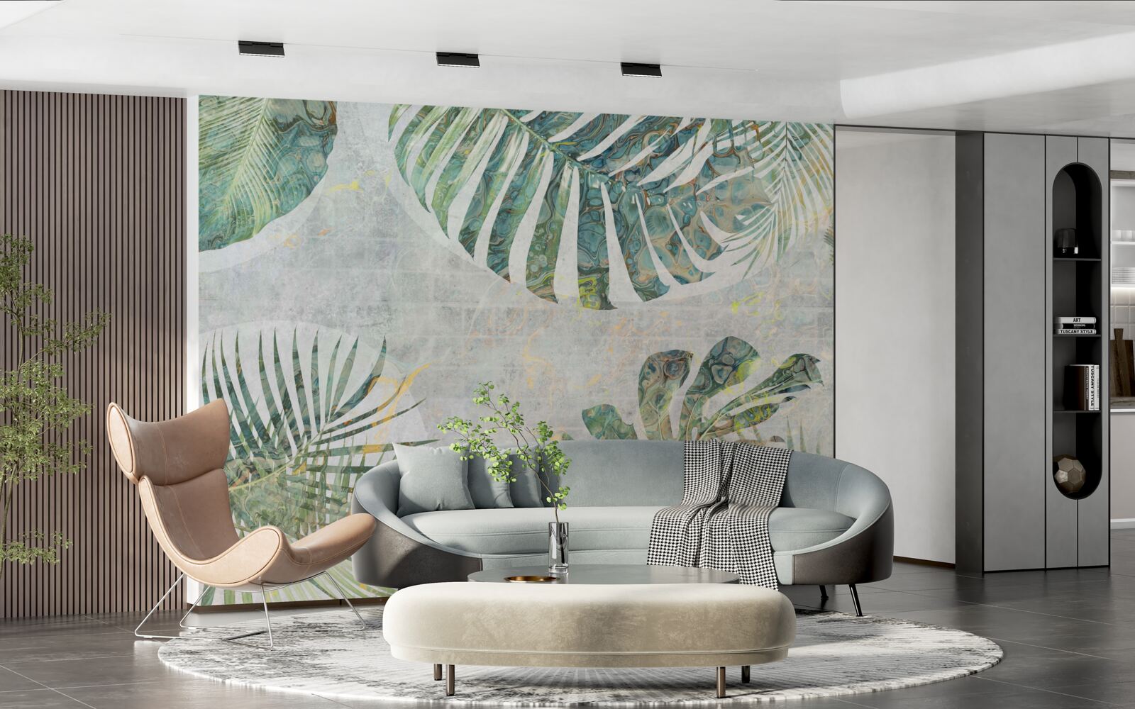 Fototapeta duże liście palm, monstera i paproci