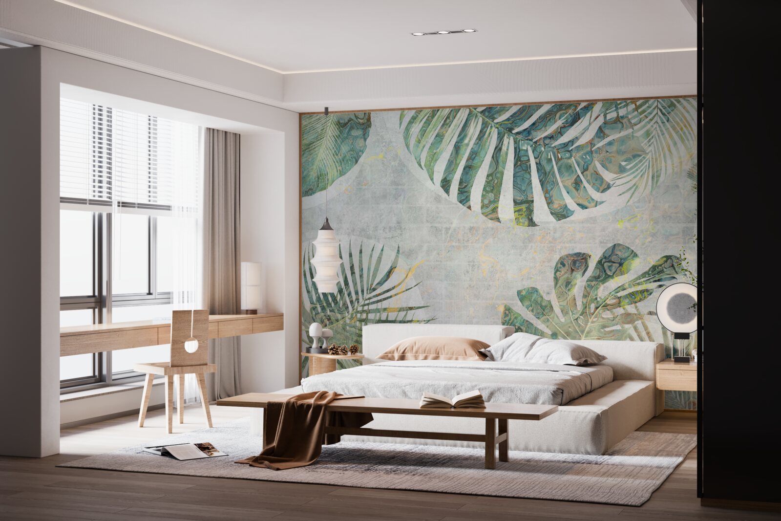 Fototapeta duże liście palm, monstera i paproci