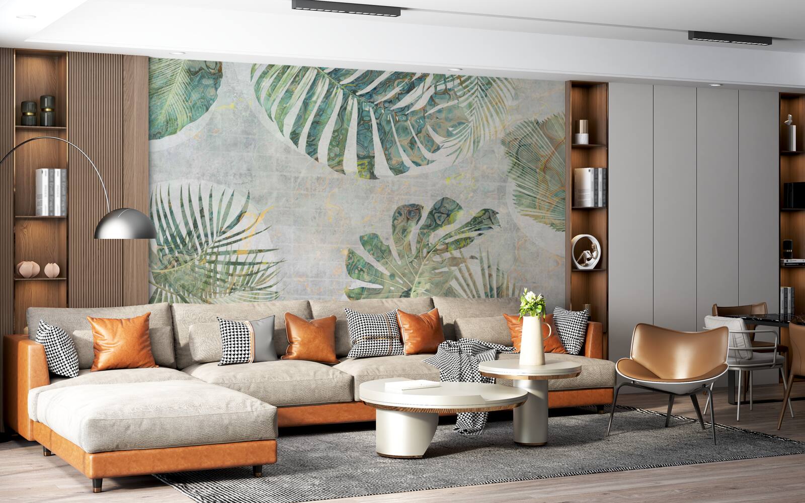 Fototapeta duże liście palm, monstera i paproci