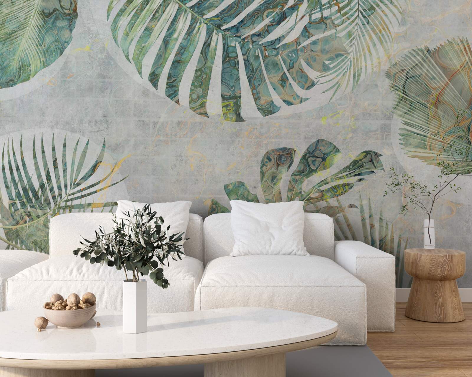 Fototapeta duże liście palm, monstera i paproci