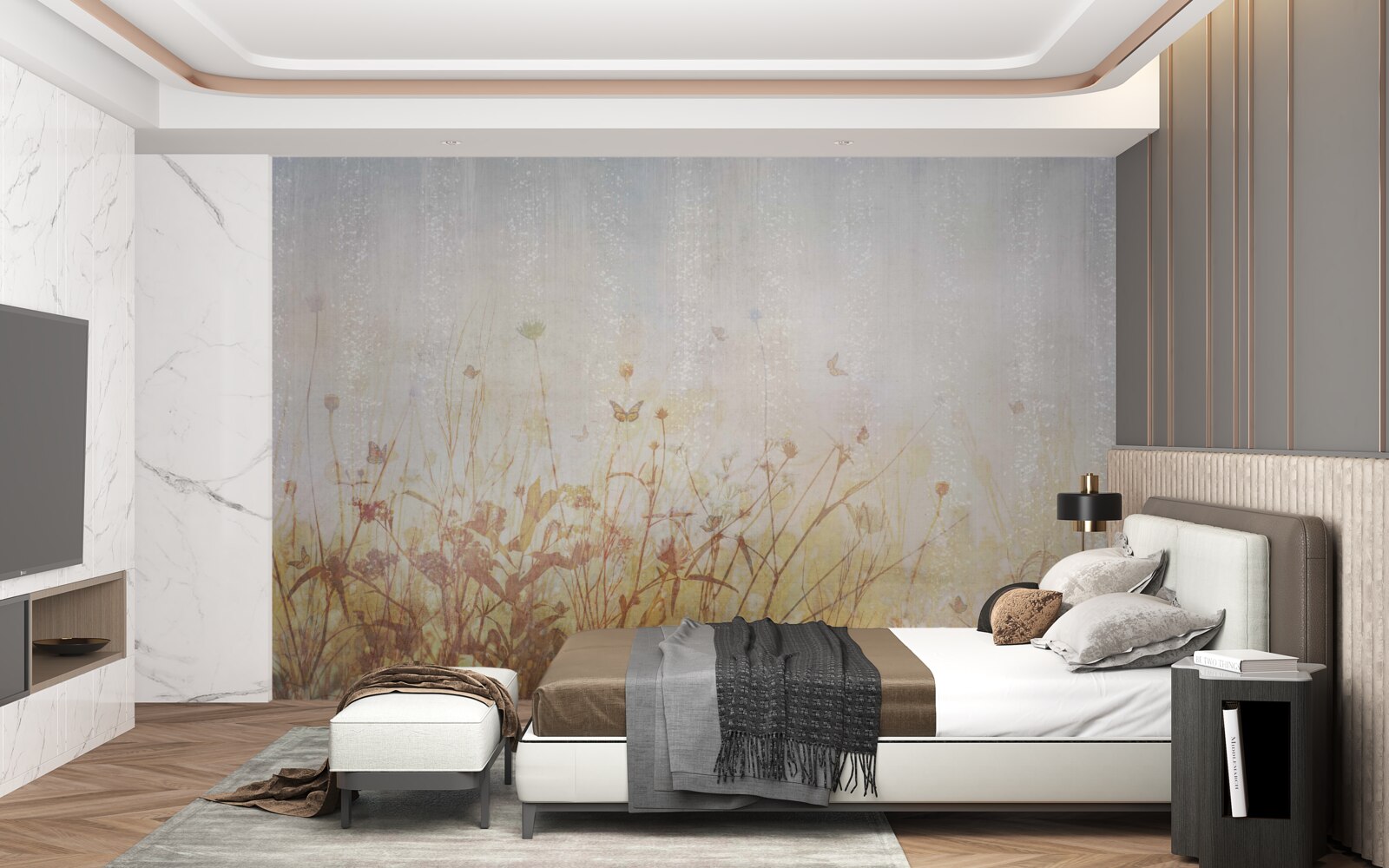 Fototapeta jesienne pole usiane kwiatami łąkowymi