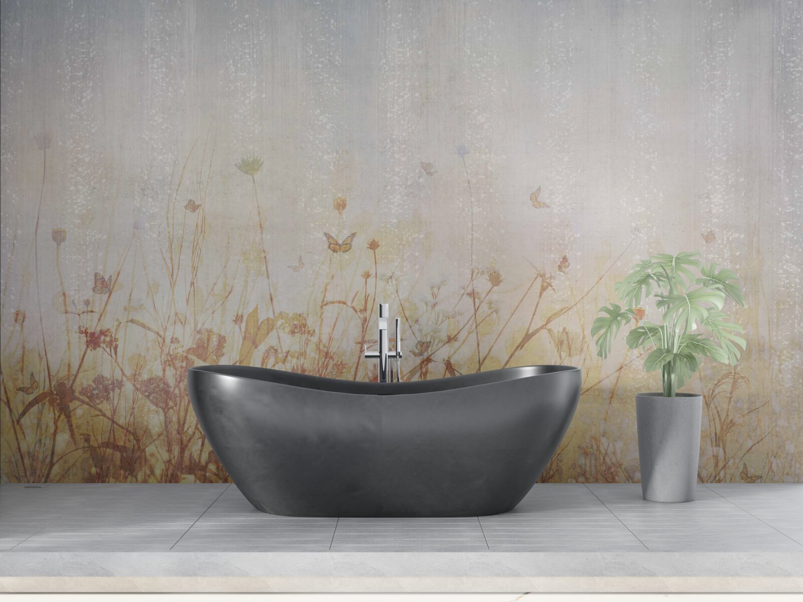 Fototapeta jesienne pole usiane kwiatami łąkowymi