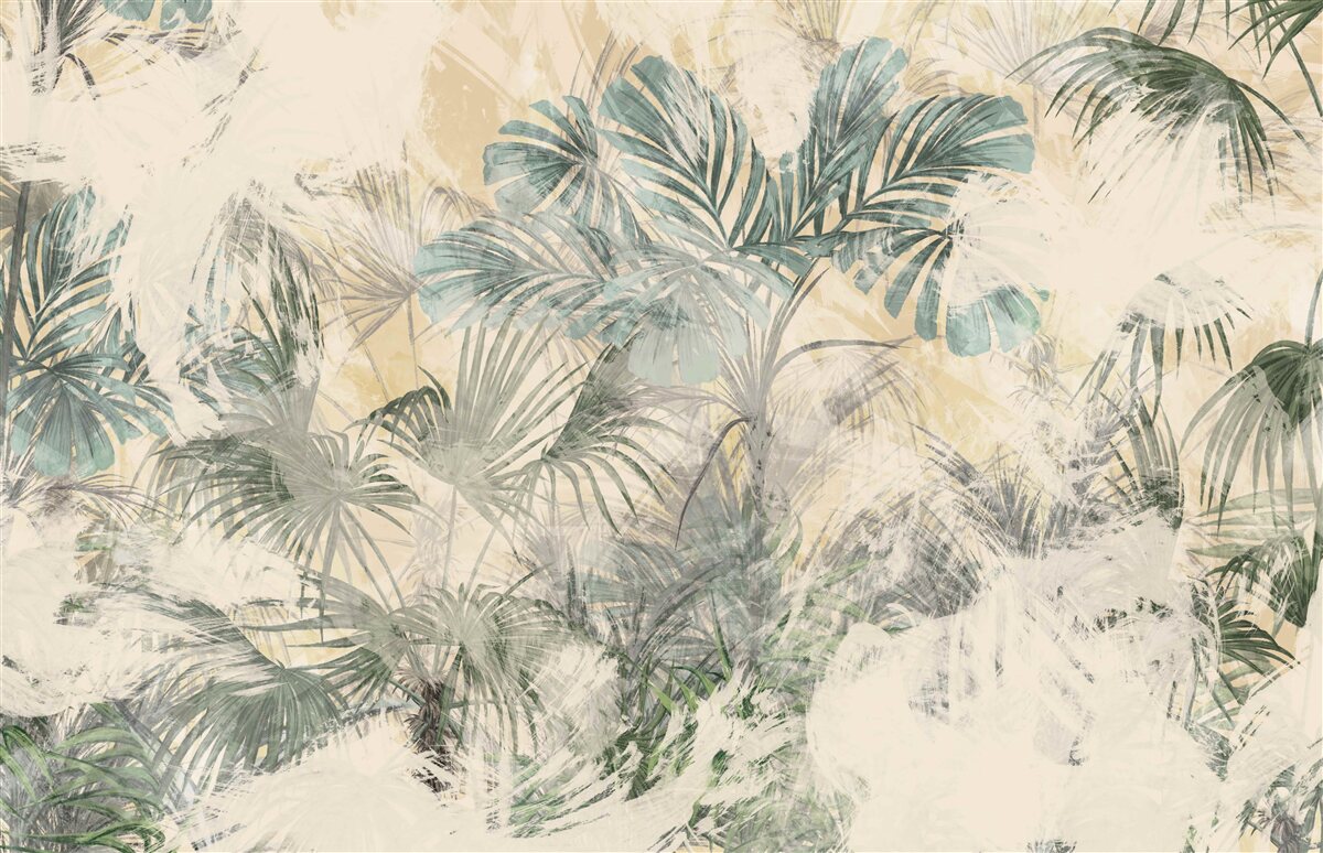 Fototapeta liście palmowe i monstera w kolorze zielonym