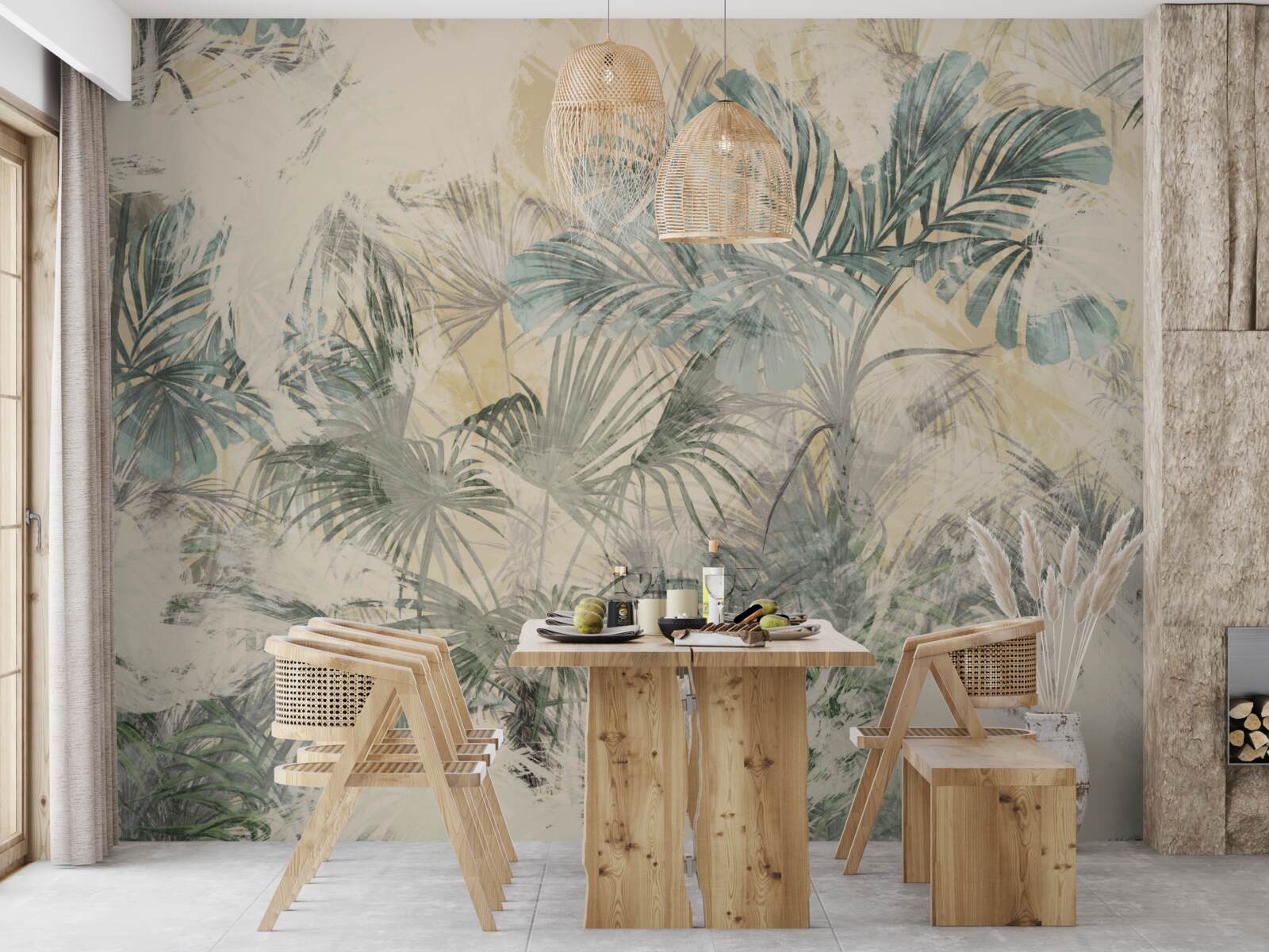 Fototapeta liście palmowe i monstera w kolorze zielonym