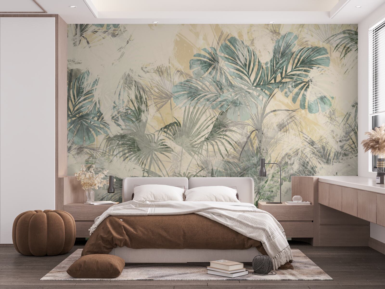 Fototapeta liście palmowe i monstera w kolorze zielonym