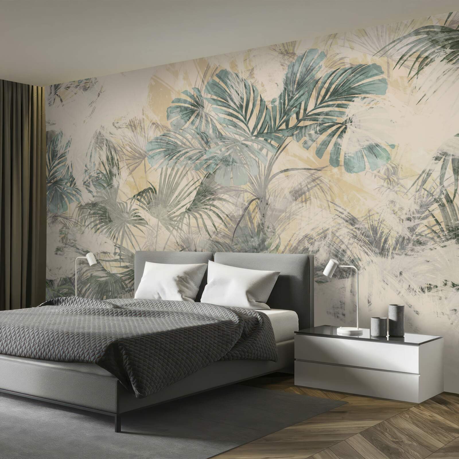 Fototapeta liście palmowe i monstera w kolorze zielonym