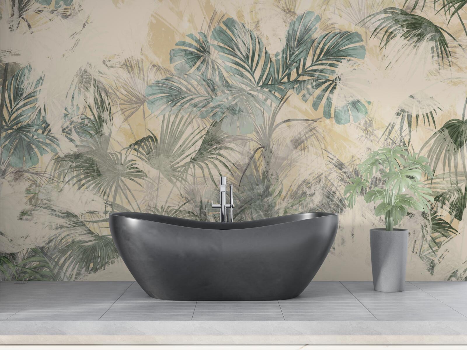 Fototapeta liście palmowe i monstera w kolorze zielonym