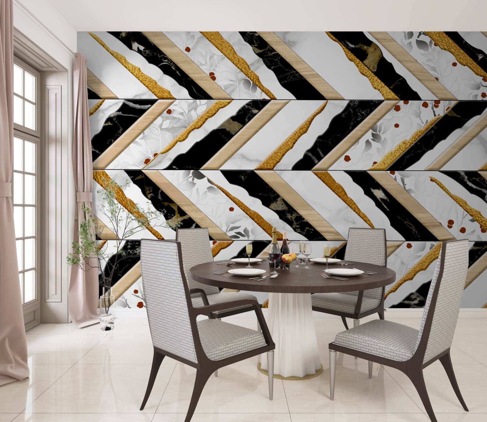 Fototapeta olśniewające linie tańczą zygzakiem w lustrzanym odbiciu