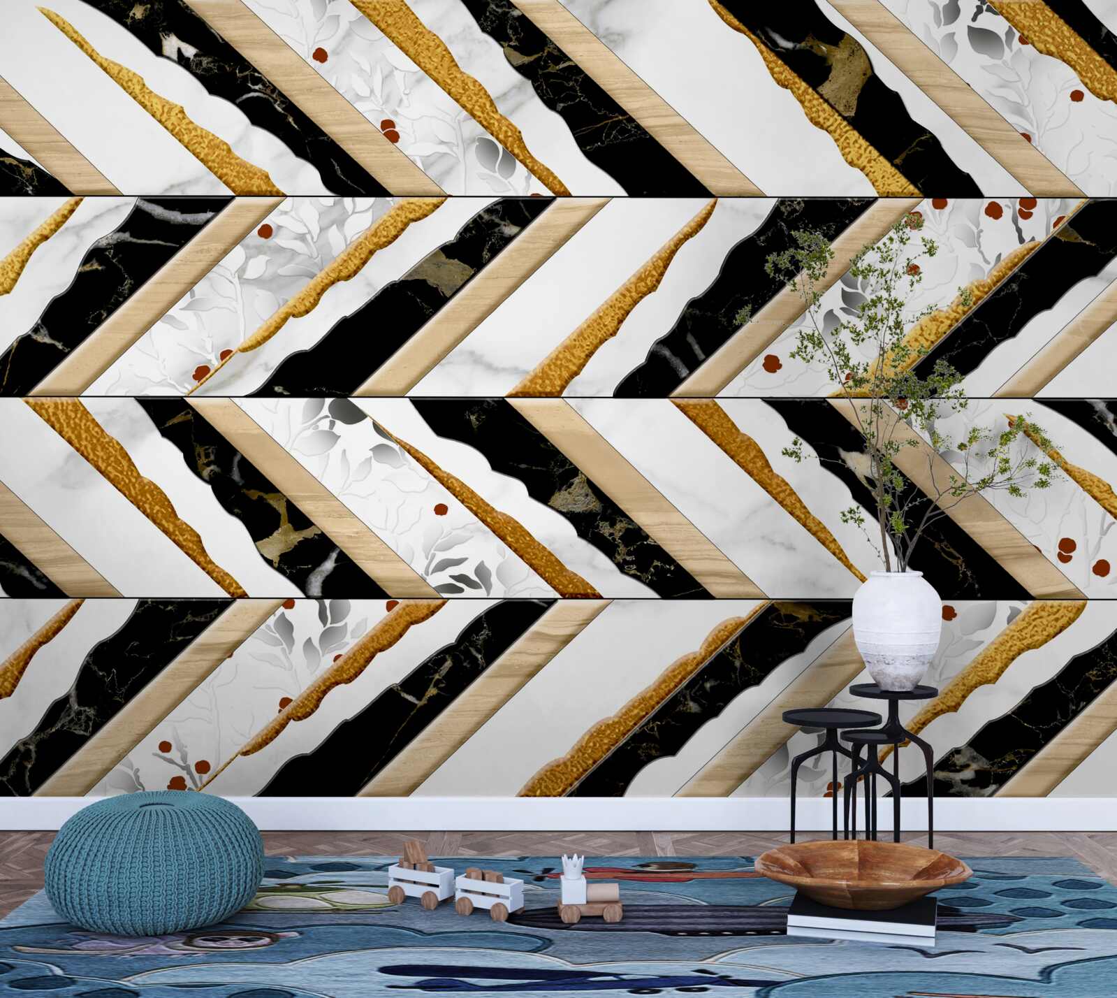 Fototapeta olśniewające linie tańczą zygzakiem w lustrzanym odbiciu