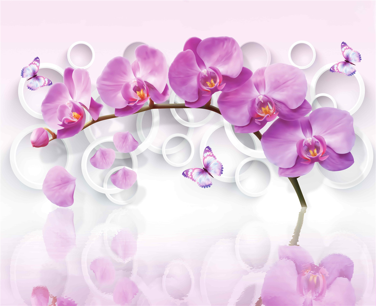 Fototapeta pień dużej orchidei ozdobiony kwiatami