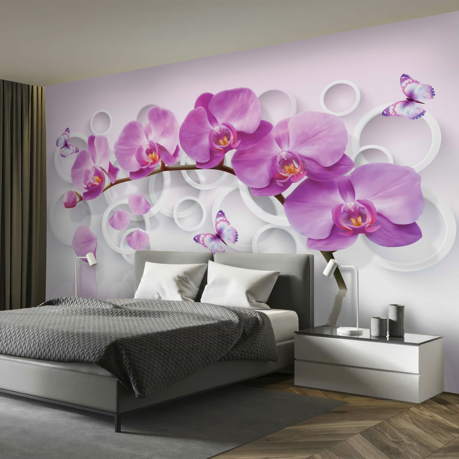 Fototapeta pień dużej orchidei ozdobiony kwiatami