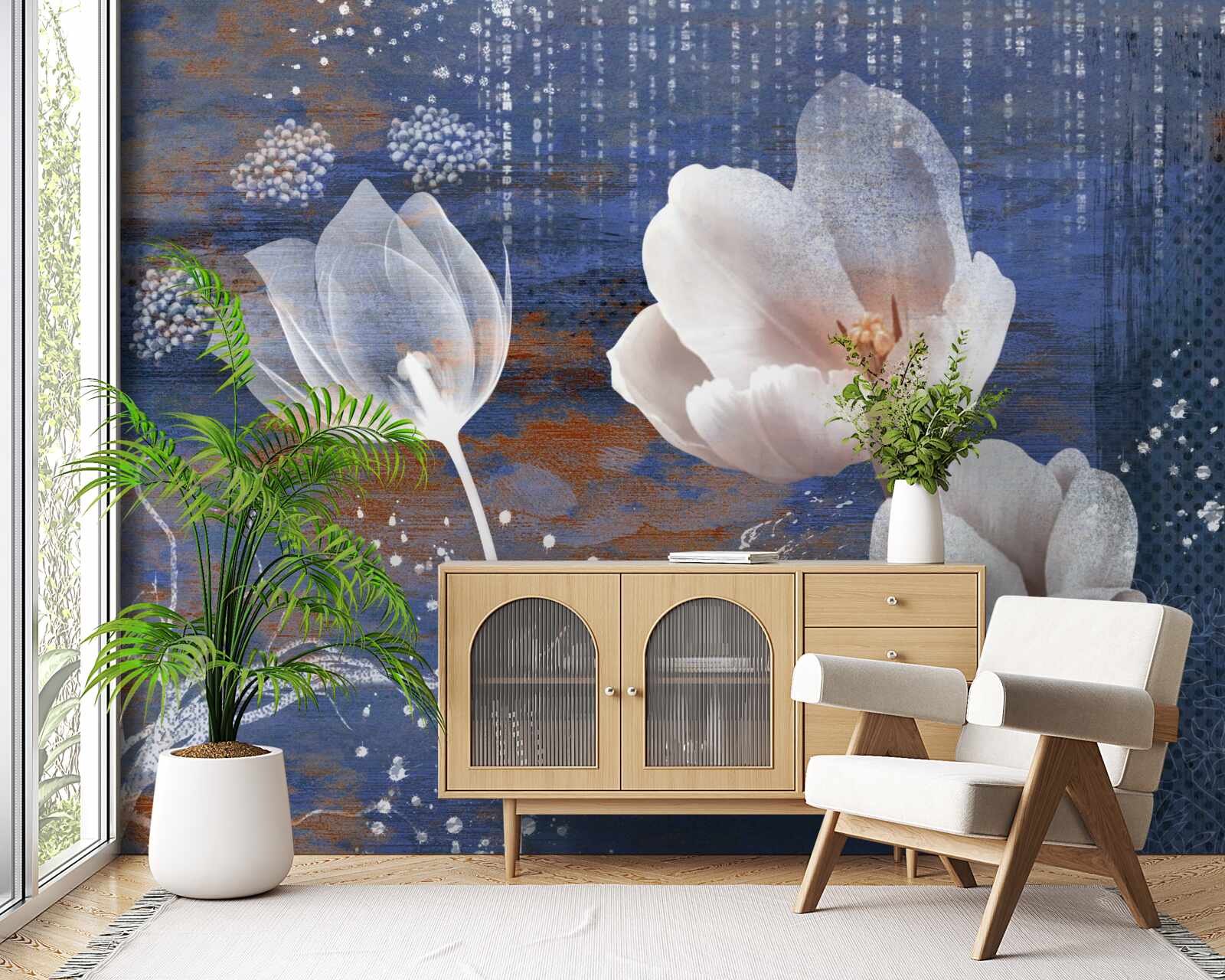 Fototapeta ażurowe tulipany z białymi pąkami