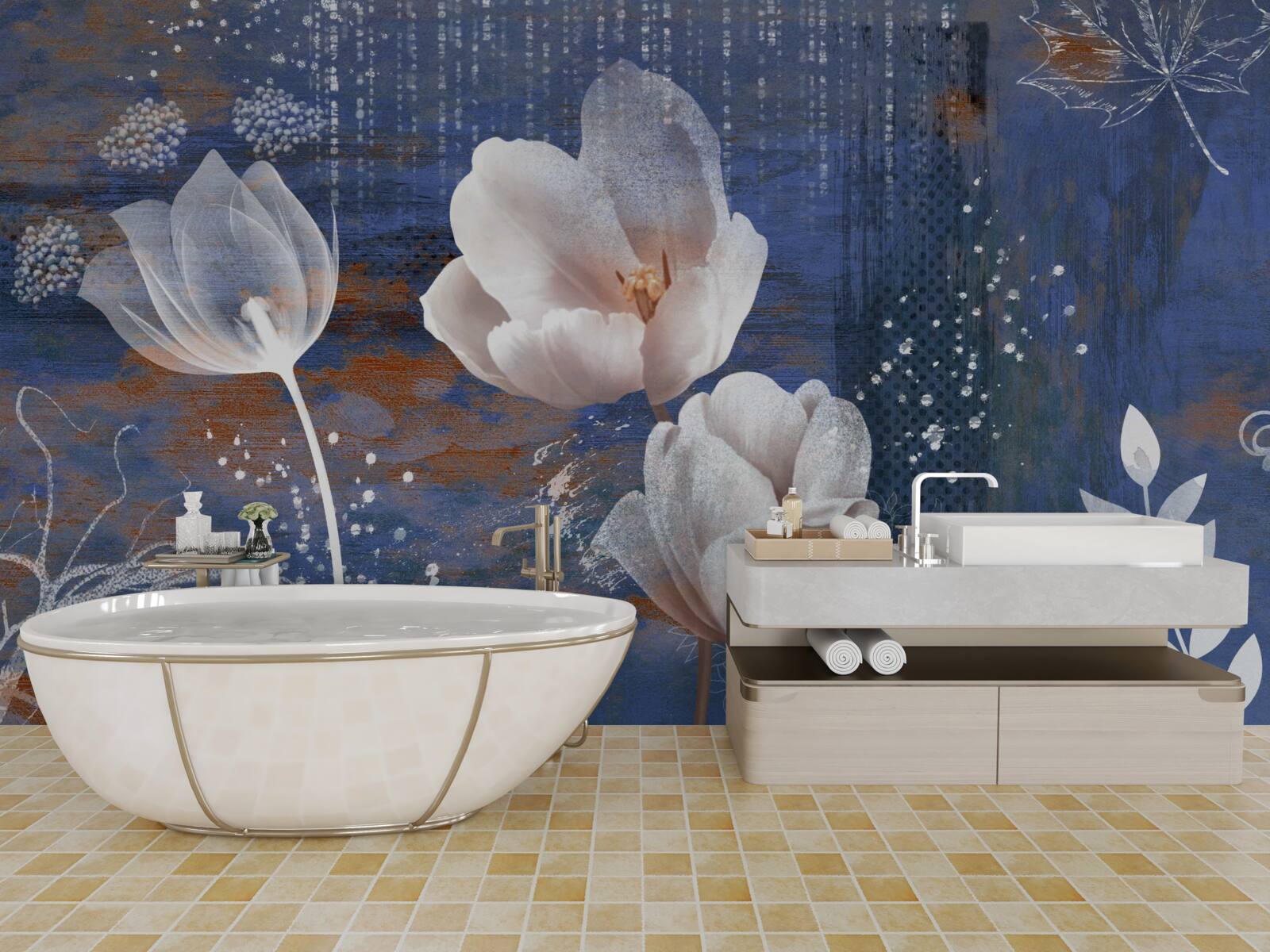 Fototapeta ażurowe tulipany z białymi pąkami