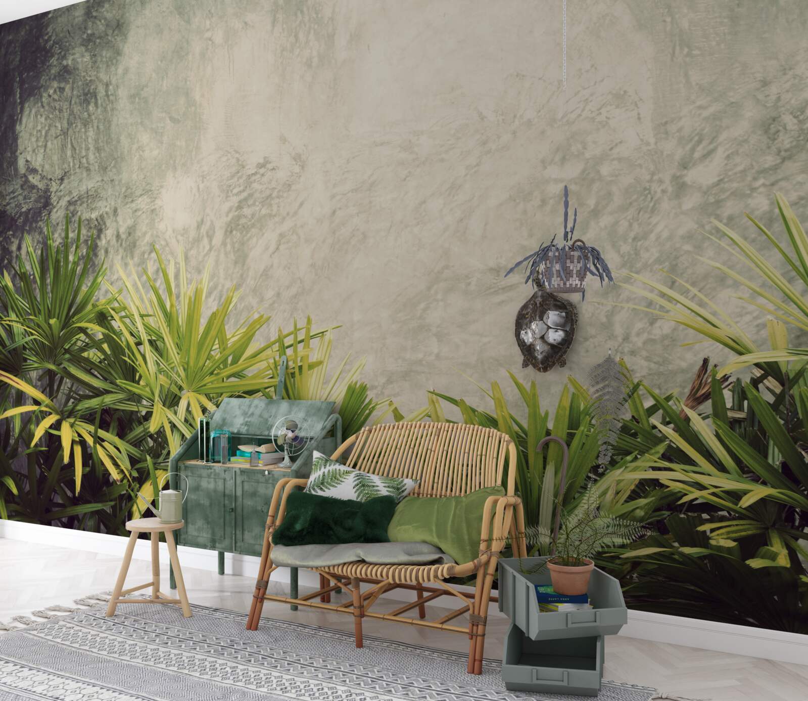 Fototapeta mglisty koc spowija zielone rośliny w dżungli