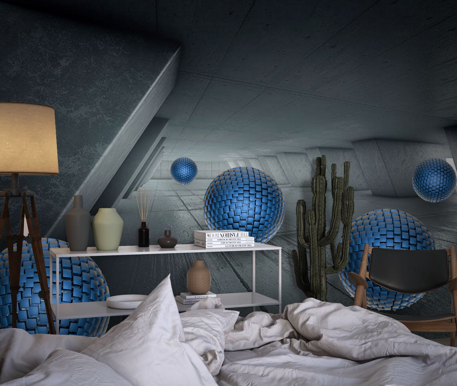 Fototapeta niekończące się szare przejście i niebieskie kule