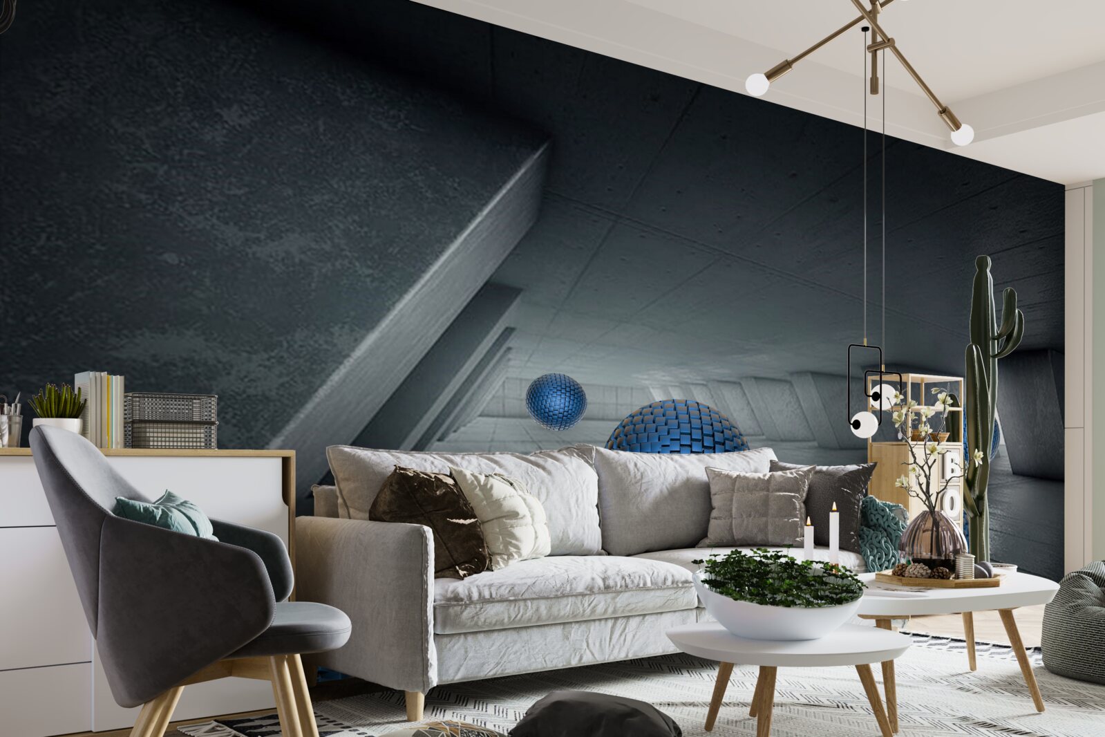 Fototapeta niekończące się szare przejście i niebieskie kule