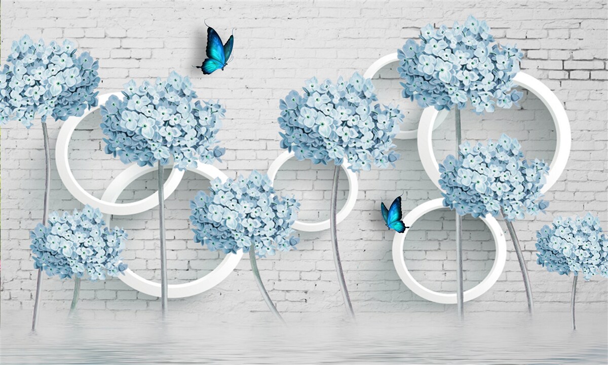 Fototapeta gałęzie bzu z niebieskimi kwiatami na niejednoznacznym tle