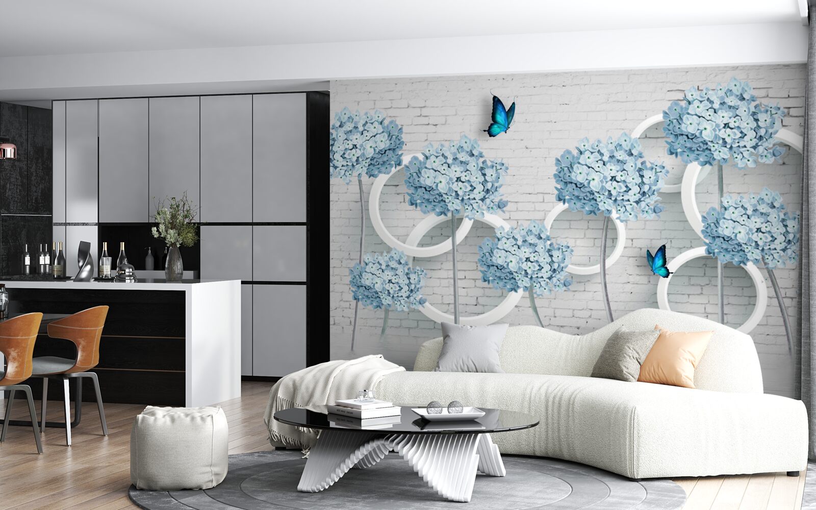 Fototapeta gałęzie bzu z niebieskimi kwiatami na niejednoznacznym tle