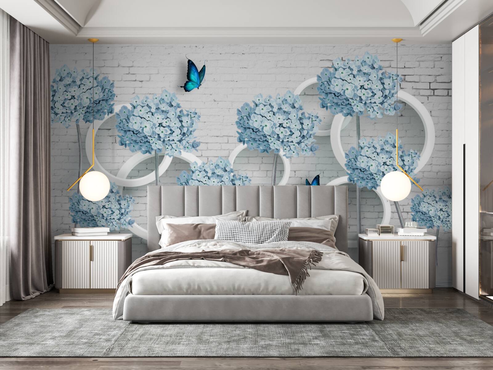 Fototapeta gałęzie bzu z niebieskimi kwiatami na niejednoznacznym tle