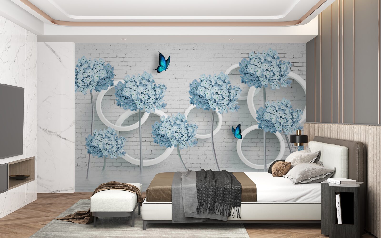 Fototapeta gałęzie bzu z niebieskimi kwiatami na niejednoznacznym tle